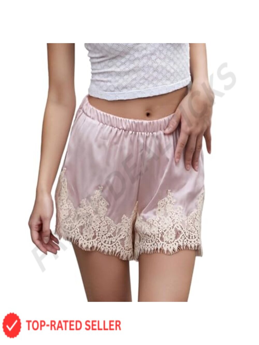 Women Silk Lace Trim Satin Lounge Shorts Elastic Waist Slip Bottoms